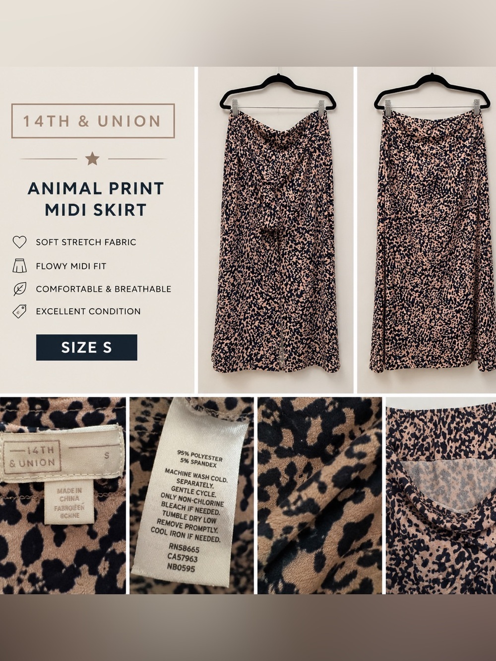 14th & Union Pink and Black Animal Print Midi Skirt